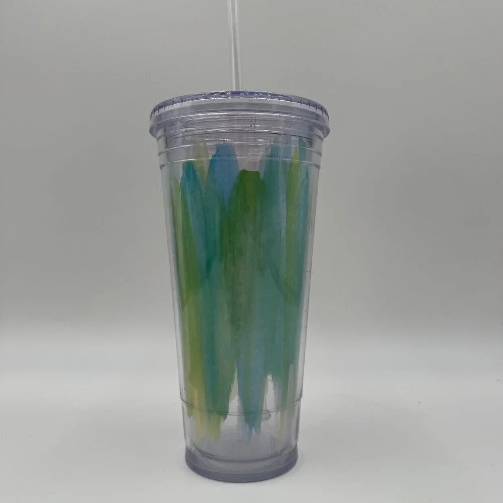 Starbucks Blue Green Paint Strokes Cold Cup Tumbler 24oz